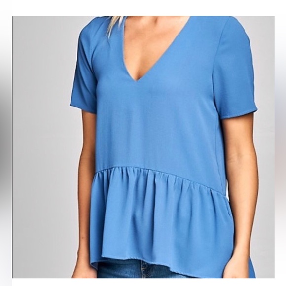 Caramela Navy Blue Peplum Ruffle Bottom Top - Picture 9 of 10